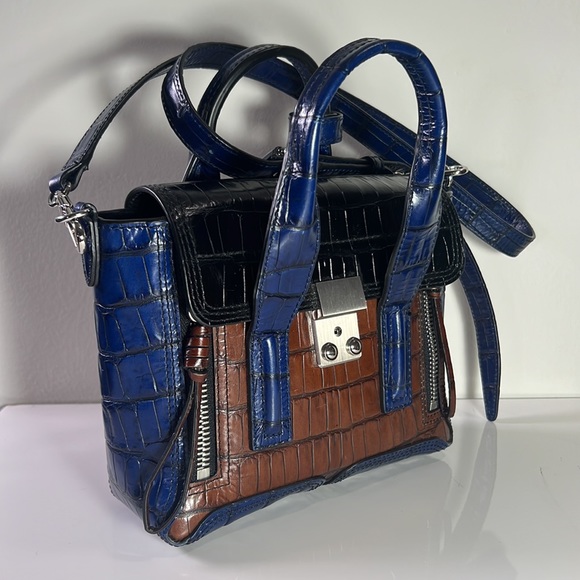 3.1 Phillip Lim Navy, Brown & Black Embossed Leather Mini Pashli - Picture 2 of 8